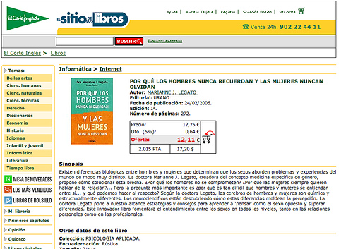 Captura de pantalla del site de compras del Corte Inglés